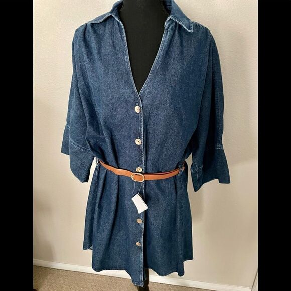NWT Zara Belted Denim Shirt Dress - Picture 4 of 12